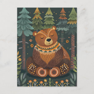 Carte Postale Cute Ours Zen dans Woods Faune Animale Nature Art