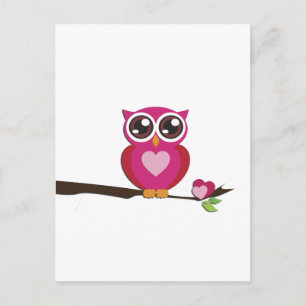 Carte Postale Cute Owl Love Hearts Girly Retro