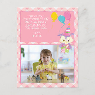 Carte Postale Cute Owl rose En vichy Merci d'anniversaire de l'e