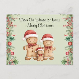 Carte Postale Cute pain d'épices biscuit Noël de famille