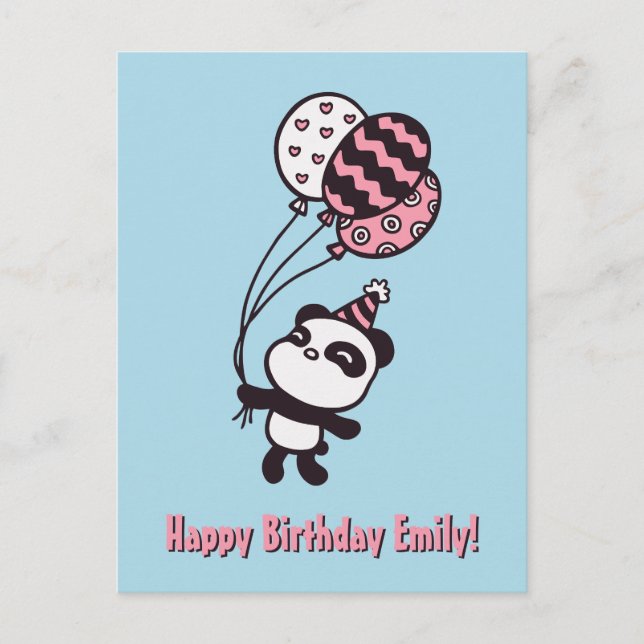 Carte Postale Cute Panda and Balloons, Happy Birthday Card (Devant)