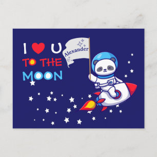 Carte Postale Cute Panda Bear Sur Rocket Ship Kids Personnalisé