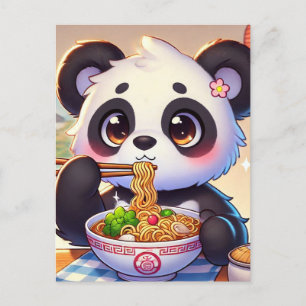 Carte Postale Cute Panda Ours Mange Ramen