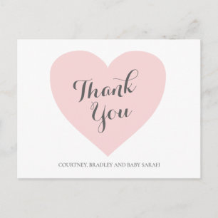 Carte Postale Cute Pastel Coeur Rose fille Baby shower Merci