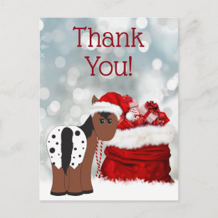 Carte Postale Cute Père Noël Cheval et Cadeaux Merci de vacances