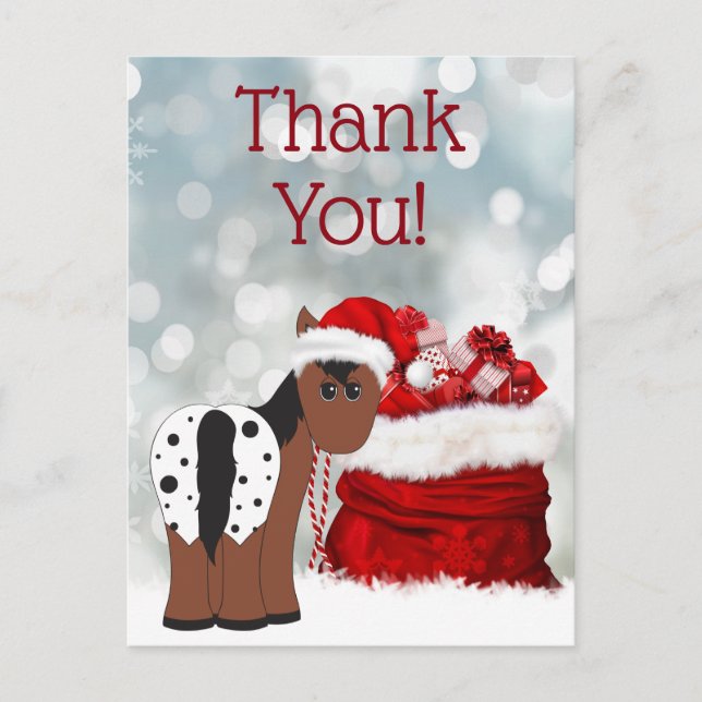 Carte Postale Cute Père Noël Cheval et Cadeaux Merci de vacances (Devant)