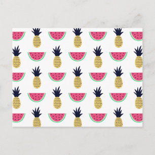 Carte Postale Cute Pineapple et Watermelon Doodle Pattern