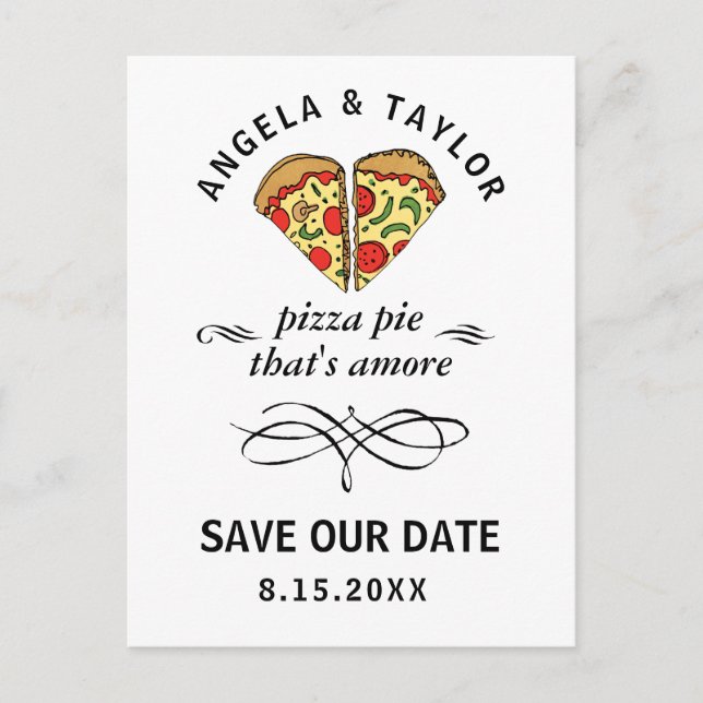 Carte Postale Cute Pizza Pie Amore Mariage Enregistrer la date (Devant)