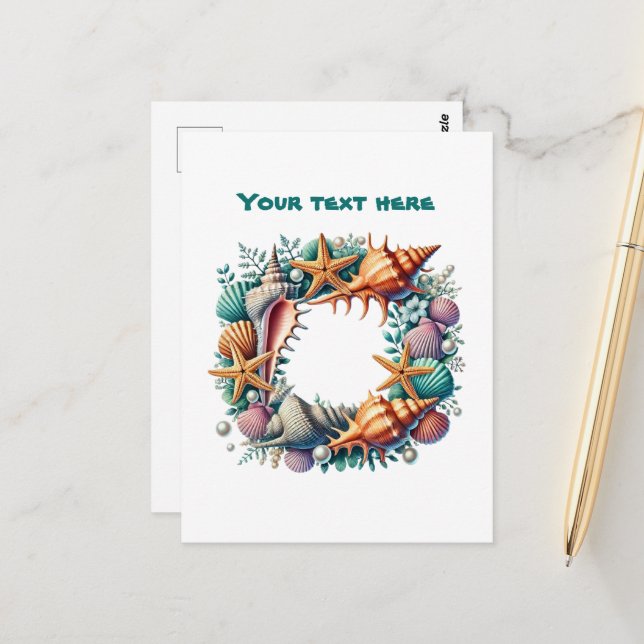 Carte Postale Cute plage seashell wreath personnalisable (Devant/Arrière en situation)