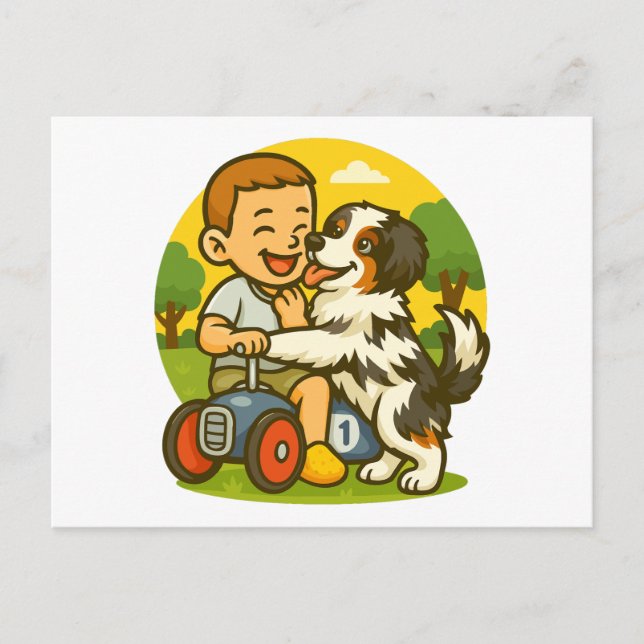 Carte Postale Cute Puppy and Kid Playtime (Devant)