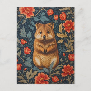 Carte Postale Cute Quokka William Morris Inspiré Floral
