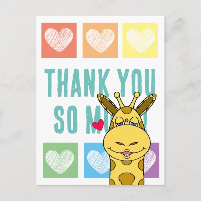 Carte Postale Cute Rainbow Heart Giraffe Merci (Devant)