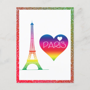 Carte Postale Cute Rainbow Paris Coeur Tour Eiffel