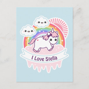 Carte Postale Cute Rainbow Unicorn avec nuages