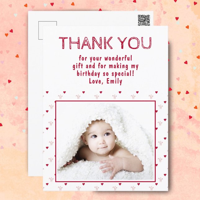 Carte Postale Cute Red Heart Motif Photo Anniversaire Merci (Créateur téléchargé)