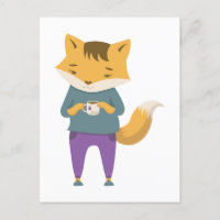 Cute renard avec tasse de thé