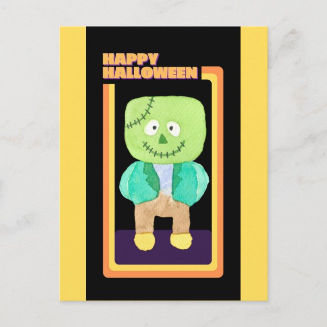 Carte Postale Cute Retro Halloween Frankenstein Monster (Devant)