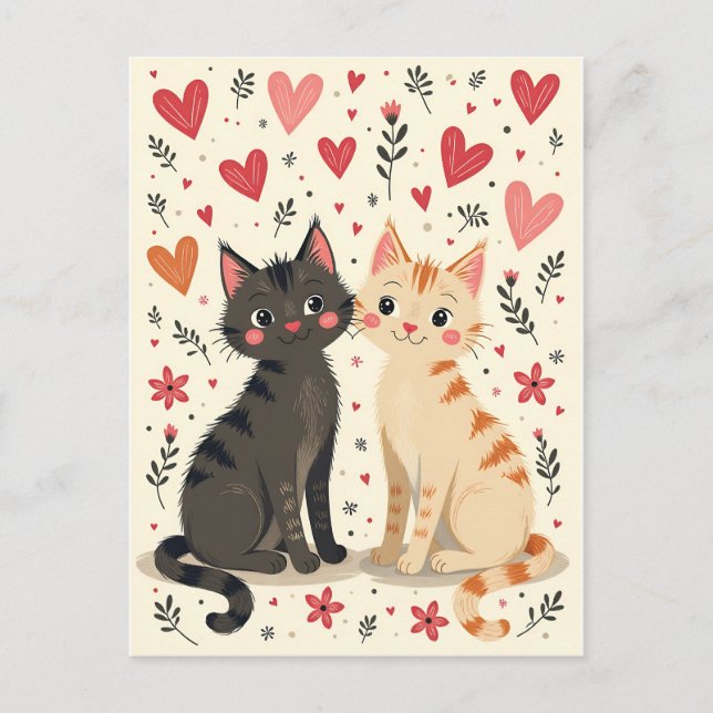 Carte Postale Cute Retro Valentine Cats (Devant)