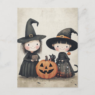 Carte Postale Cute Retro Vintage Halloween Enfants Tricoter ou t