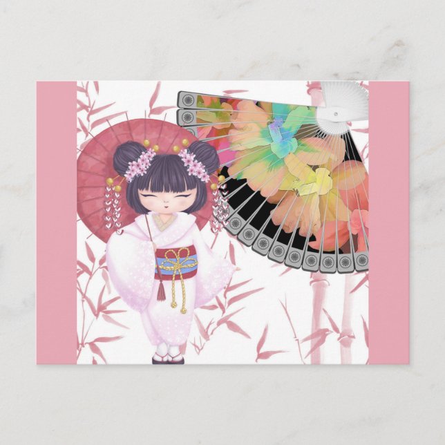 Carte Postale Cute rose japonais Geisha (Devant)