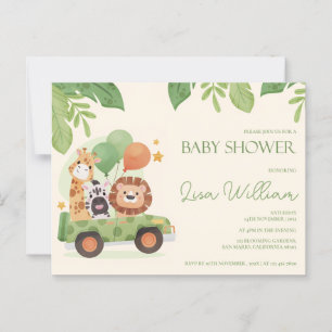 Carte Postale Cute Safari Animaux Baby showers Feuillus Invitati