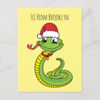 Cute serpent vert avec chapeau santa dessin animé