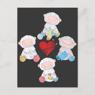 Carte Postale Cute Sheep Yarn Knitting Socks crochet Grandmother