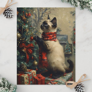Carte Postale Cute Siamese Chat Noël Vintage