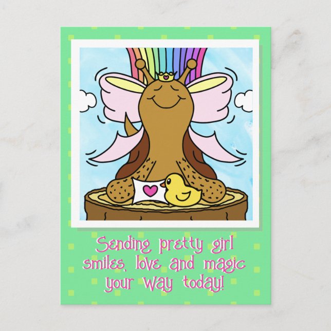 Carte Postale Cute Snail rose Coiffure Ruban Jolie fille sourire (Devant)