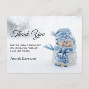 Carte Postale Cute Snowman en hiver Photo Noël Merci