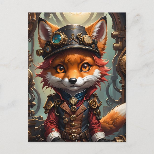 Carte Postale Cute Steampunk Red Fox (Devant)