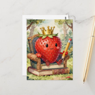 Carte Postale Cute Strawberry Royalty on a Book Throne