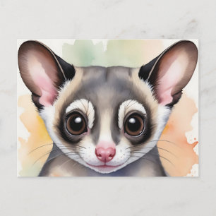Carte Postale Cute Sugar Glider dans une aquarelle de rêve
