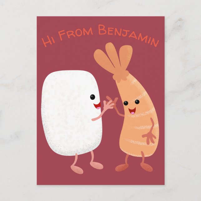 Carte Postale Cute sushi riz crevettes amis dessin animé (Devant)