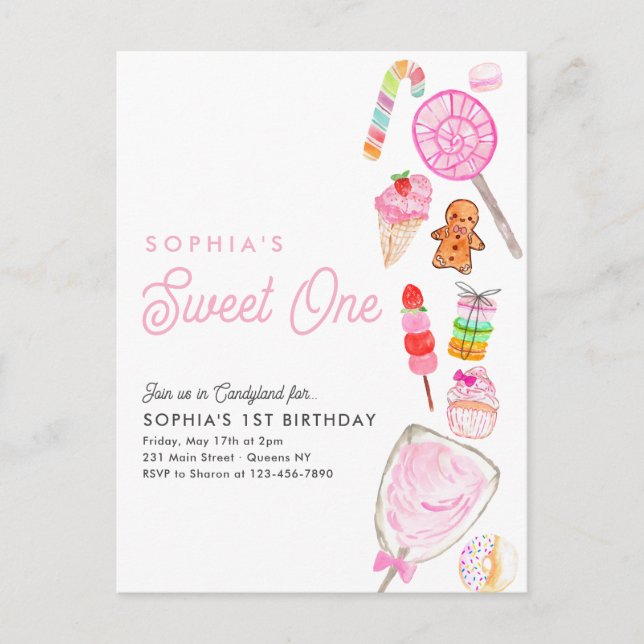 Carte Postale Cute SWEET ONE Candy Kids Candyland 1er anniversai (Devant)