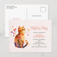 Cute Tabby Chat avec Coeurs Anniversaire Invitatio