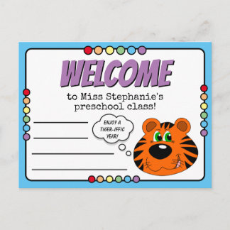 Carte Postale Cute Tiger Et Arc-En-Ciel Primaire Bienvenue En Cl