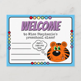 Carte Postale Cute Tiger Et Arc-En-Ciel Primaire Bienvenue En Cl