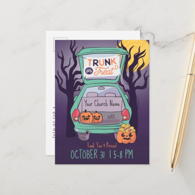 Carte Postale Cute tronc ou traiter l'invitation Halloween perso (Devant/Arrière en situation)