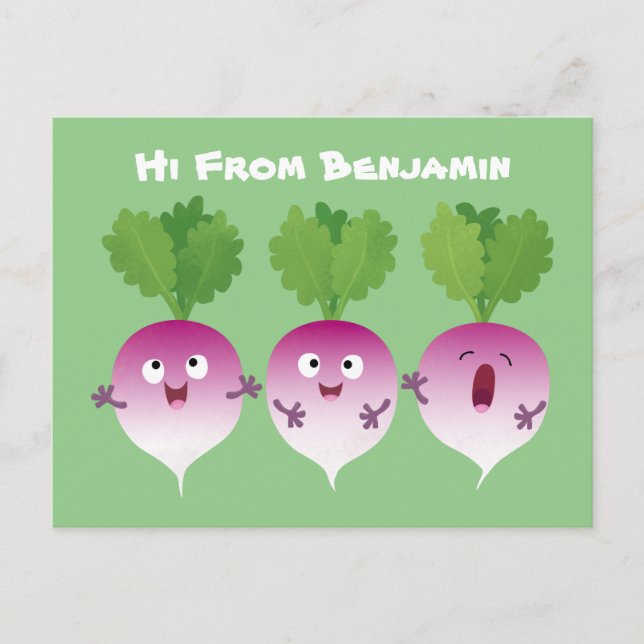 Carte Postale Cute turnip légumes trio chanter dessin animé (Devant)