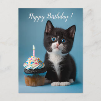 Carte Postale Cute Tuxedo Kitten A Anniversaire Cupcake Pour Vou