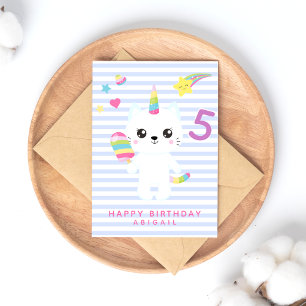 Carte Postale Cute Unicorn Chat - Age Personnalisé Enfants Anniv