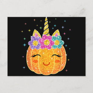 Carte Postale Cute Unicorn Citrouille Halloween Thanksgiving