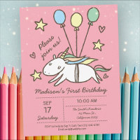 Cute Unicorn volant sur des ballons Anniversaire