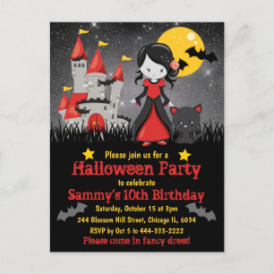Carte Postale Cute Vampire Girl and Castle Halloween Anniversair