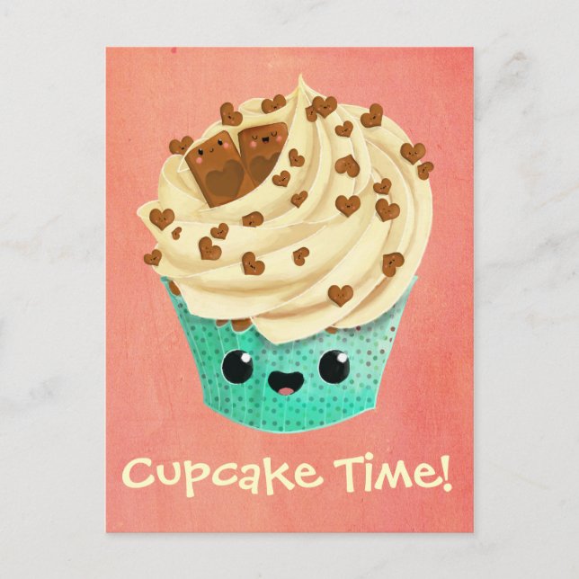 Carte Postale Cute Vanille Chocolat Cupcake (Devant)