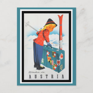Carte Postale Cute Vintage Autriche Alpes Montagnes Ski Travel