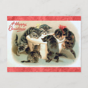 Carte Postale Cute vintage Noël Kitten Chat