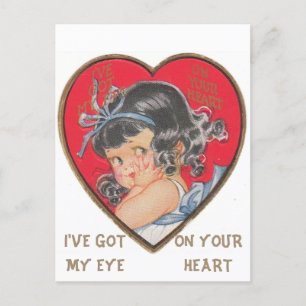 Carte Postale Cute Vintage petite fille dans le coeur Valentine