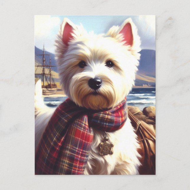 Carte Postale Cute West Highland Peinture de Terrier blanc (Devant)